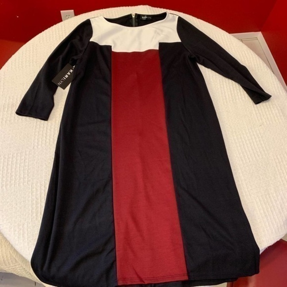 KARI LYN red/white/black striped zip up dress